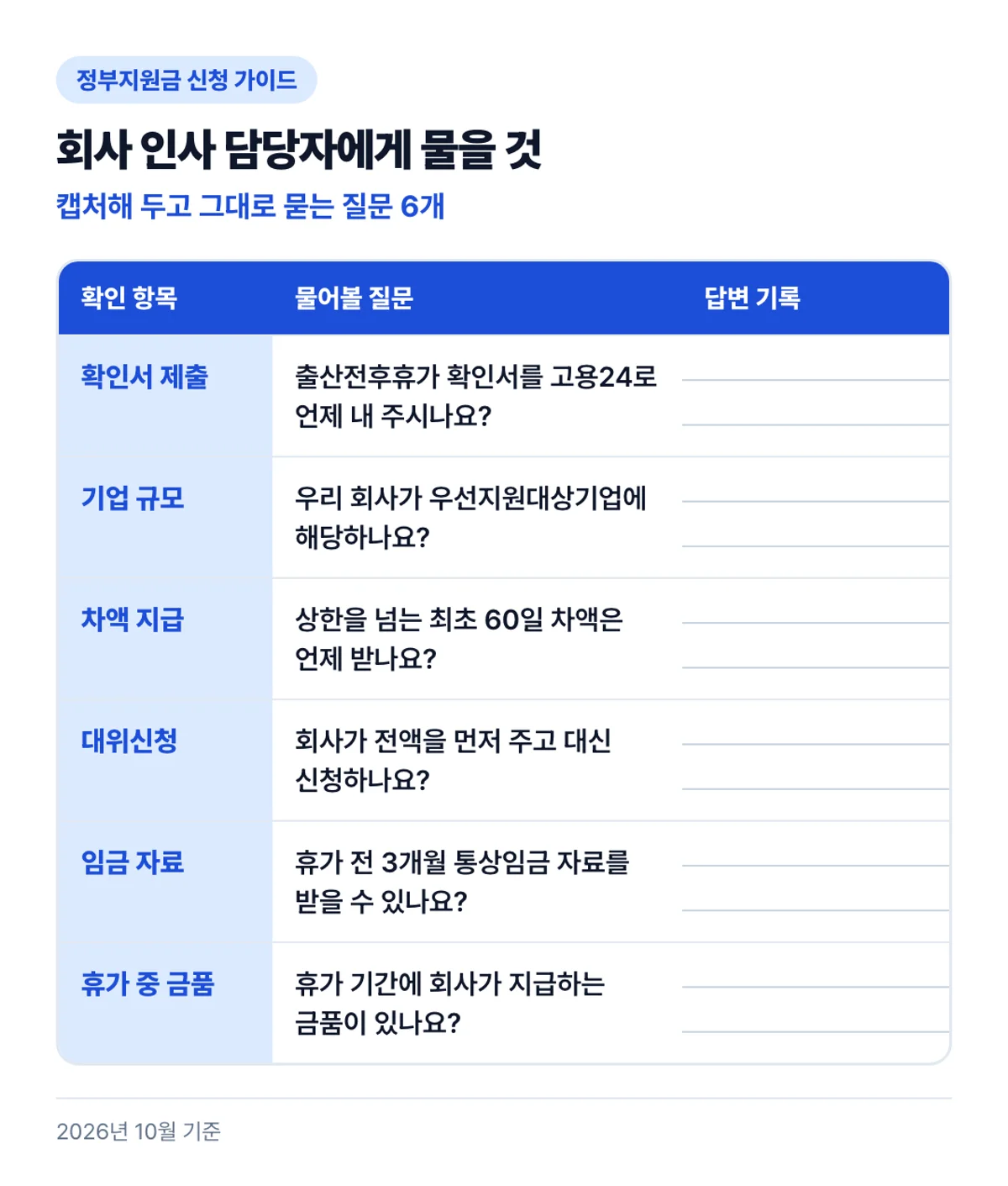 회사 인사 담당자에게 물을 것: 캡처해 두고 그대로 묻는 질문 6개